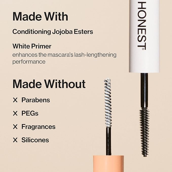 Honest Beauty 2-in-1 Extreme Length Clean Mascara, Lash Primer, Lengthening, Volumizing, Cruelty-Free, Safe for Sensitive Eyes, Black, .27 fl oz