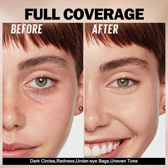 Liquid Concealer, Under Eye Full Coverage Concealers for Dark Circles, Fine Lines, Redness,Waterproof, Firming,Color Correcting Long lasting Makeup Concealer for Women (01#Light)