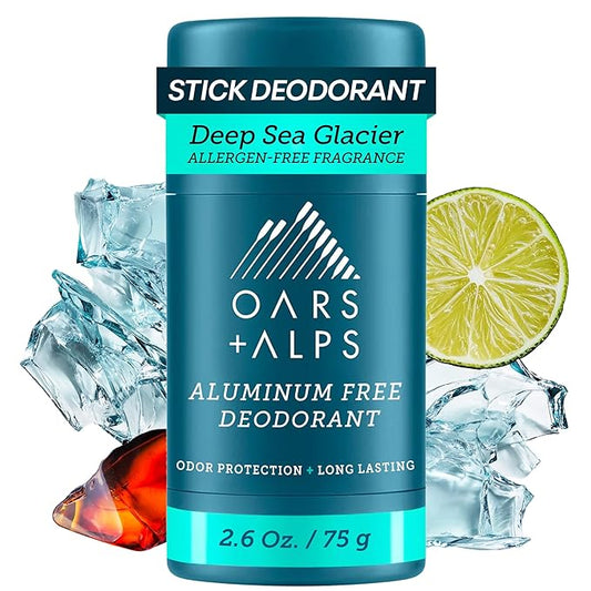 Oars + Alps Deodorant for Men & Women, Aluminum Free Deodorant for Men, Dermatologist Tested, Clean Ingredients, Non Toxic, Vegan, Long Lasting, Deep Sea Glacier, 1pk, 2.6oz