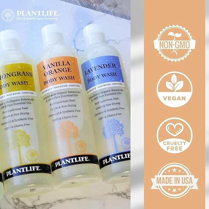 Plantlife Patchouli Body Wash - GMO and Gluten Free Gentle and Moisturizing Body Wash That Contains Only Ingredients Straight from Nature - Manufactured in the USA 14 oz