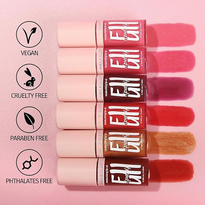 2PC Lip Oil and Metallic Glitter Pink Lipstick,Natural Lip Plumper,Fruit Flavoured Lip Oil,For Dry Lip's Moisturizing Hydrating,Vegan & Cruelty-free (05 Athena+15)