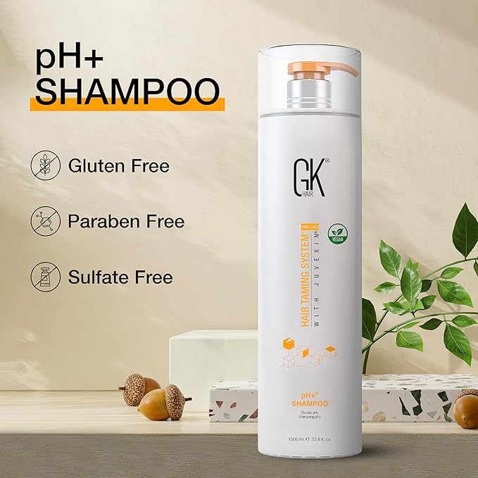 Global Keratin GK HAIR pH+ Pre-Treatment Clarifying Shampoo (33.8 Fl Oz/1000ml) For Preps Hair Deep Cleansing,Removes Impurities -With Aloe Vera, Vitamins & Natural Oils All Hair Types Men and Women
