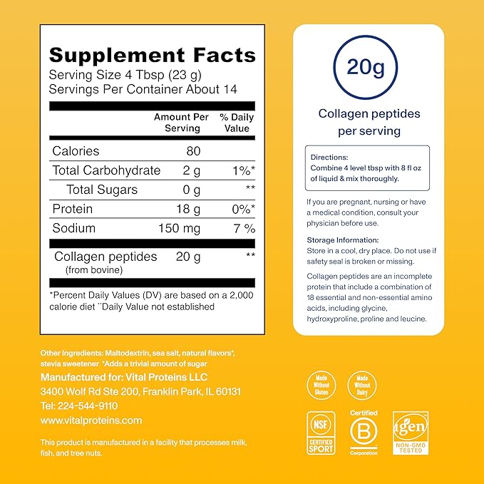 Vital Proteins Collagen Peptides Powder Vanilla - Supports Hair, Skin, Nails, Bones, Joints, Powder for Women