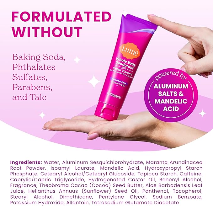 Lume Whole Body Deodorant Plus Sweat Control - Smooth Cream Tube - 72 Hour Odor And Sweat Control - Baking Soda Free, Skin Loving - 3.0 ounce (Pack of 2) (Lavender Sage)