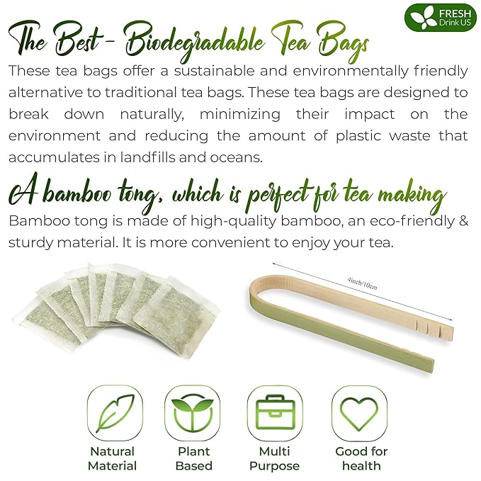 FreshDrinkUS, Premium 40 Tea Bags Soursop Green Tea, 100% Natural & Proprietary Blend from Soursop Leaves and Green Tea. Smooth Flavor. Made with Eco-Conscious Tea Bags. No Additives No Sugar, Vegan.