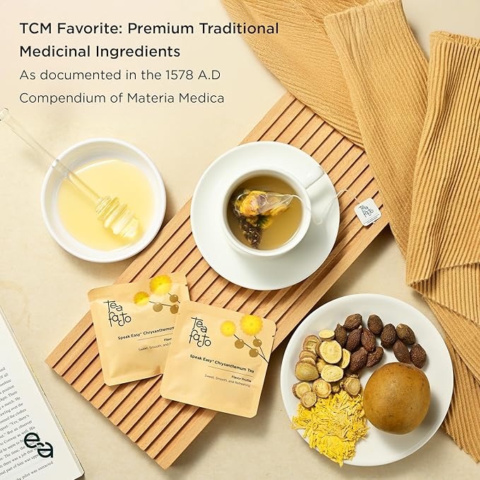 Tea Facto Speak Easy* Chrysanthemum Tea Bags with Licorice Root, Mulva Nuts Monk Fruit - Natural Fiber, No Added Sugar, No Caffeine - 10 Count
