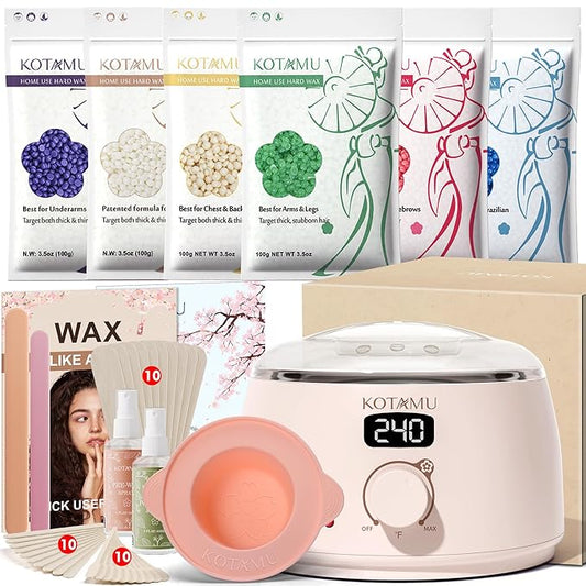 KOTAMU Wax Warmer, Waxing Kit for Women Men Hair Removal, Digital Waxing Machine for Face Eyebrow Bikini Brazilian Leg Body &Sensitive Skin, Pink Wax Kit With 44 Accessories for Home Salon Use