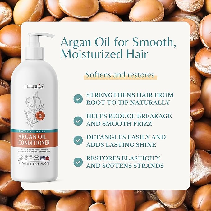 Argan Oil Moisturizing Conditioner with Avocado, Blackberry & Jojoba, 16 fl oz, Restorative & Smoothing Formula, Vegan, Paraben-Free, Sulfate-Free, for All Hair Types