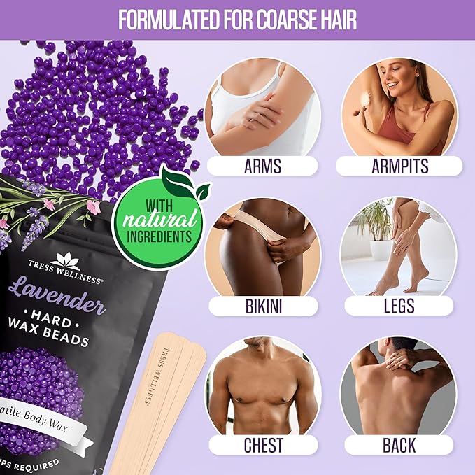 Tress Wellness Wax Beads - Safe for Skin - Dermatologically Tested - At-Home Kit for Bikini, Brazilian & Full Body - Lavender 2.4 lb