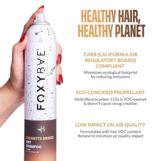 FoxyBae Dry Shampoo for Dark Hair - with Biotin - Deodorizing, Volumizing, Refreshing Spray - Brunette Breeze - 7 Fl Oz
