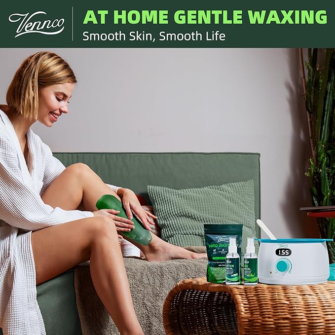 Waxing Kit for Women Men - Premium Digital Wax Melt Warmer Kit for Sensitive Skin Coarse Hair Removal - 14oz Hard Wax Beads & Silicone Liner - for Bikini Brazilian Body Face Leg - Home Wax Kit