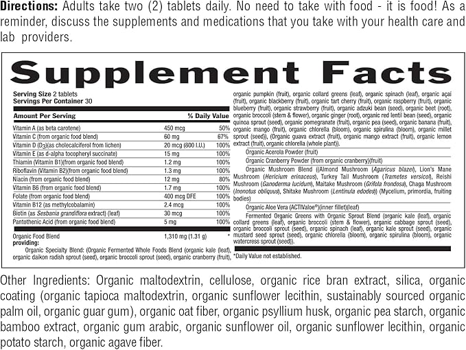 Country Life Realfood Organics Women’s Multivitamin – USDA Organic, Vegan, Gluten-Free – 1,300mg Fermented Whole Foods, Vitamins D, E, B, Folate & Biotin – Daily Energy & Beauty – 60 Tablets