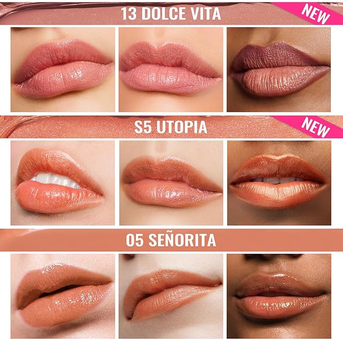 Oulac Moisturizing Shine Peach Pink Lipstick For Women 3PCS, 2 in 1 Tinted Lip Balm, Hydrated Juicy and Glossy Lip Color for Dry, Cracked and Chapped Lips, Vegan [05+S05+13]