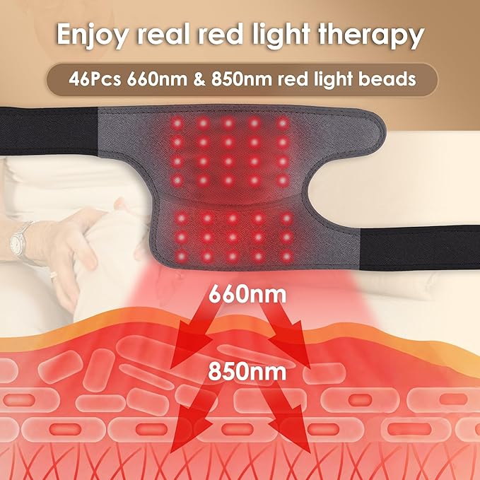 Red Light Therapy Knee Wrap with 660nm Red & 850nm Infrared Light, Electric Heating Pad for Knee Pain Relief, Cordless Rechargeable Heat Therapy Wrap for Joint, Shoulder, Muscle Pain
