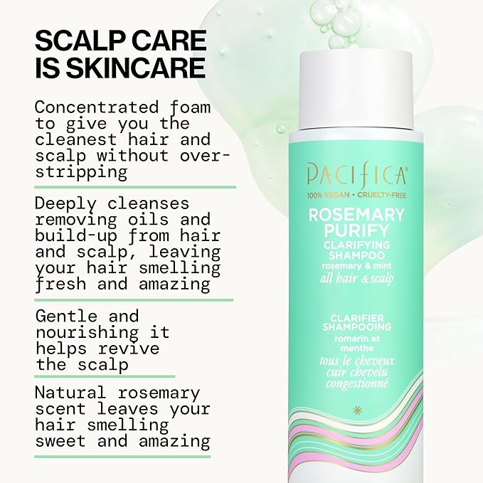 Pacifica Clarifying Shampoo – Rosemary Purify Invigorating Shampoo w/Soothing Mint for Detoxing Hair & Scalp Build-Up, Sulfate & Silicone Free - Vegan & Cruelty-Free Dermatologist Tested