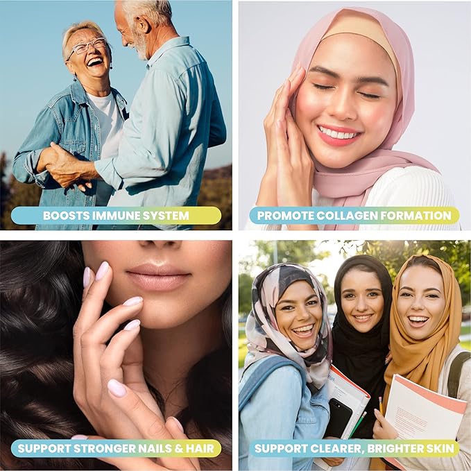 Halal Collagen Gummies for Women and Men - Anti Aging, Hair Growth, Skin Care & Strong Nails Protein Collagen Supplements - Non-GMO, Gluten Free - Made in USA