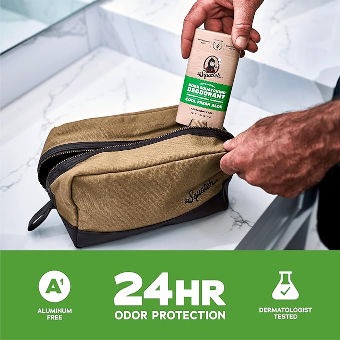 Dr. Squatch Natural Men’s Deodorant – Aluminum Free Natural Deodorant Men with Charcoal & Postbiotics for 72-Hour Odor Protection – Cool Fresh Aloe, 2.65oz Stick (3-Pack)