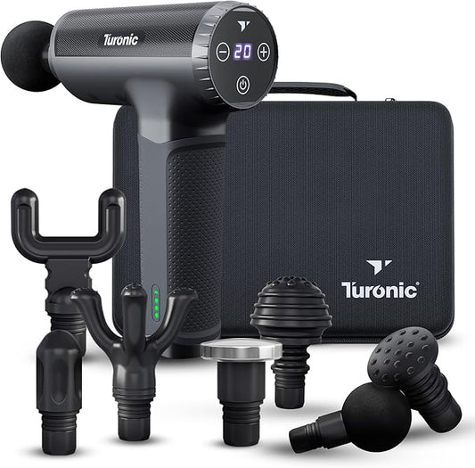 Turonic Professional Handheld Massage Gun - Deep Tissue Percussion Massager, 20 Speeds, 7 Heads, Quiet, Powerful, Portable, Cordless, Great for Athletes, Personal Use, Shoulder, Foot, Back Body, GM5