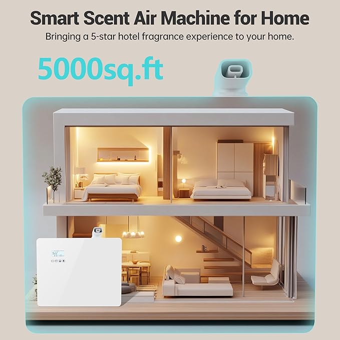 2025 𝐔𝐩𝐠𝐫𝐚𝐝𝐞𝐝 𝟓𝟎𝟎𝟎 𝐒𝐪.𝐅𝐭 1000ml Capacity Waterlesss Essential Oil Diffuser with Wi-Fi Control, Whole House Smart Scent Machine, Cold Air Diffuser Tech for Whole Home, Hotel, Party