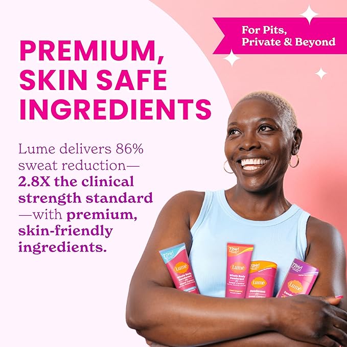 Lume Whole Body Deodorant Plus Sweat Control - Smooth Cream Tube - 72 Hour Odor And Sweat Control - Baking Soda Free, Skin Loving - 3.0 ounce (Pack of 2) (Unscented)