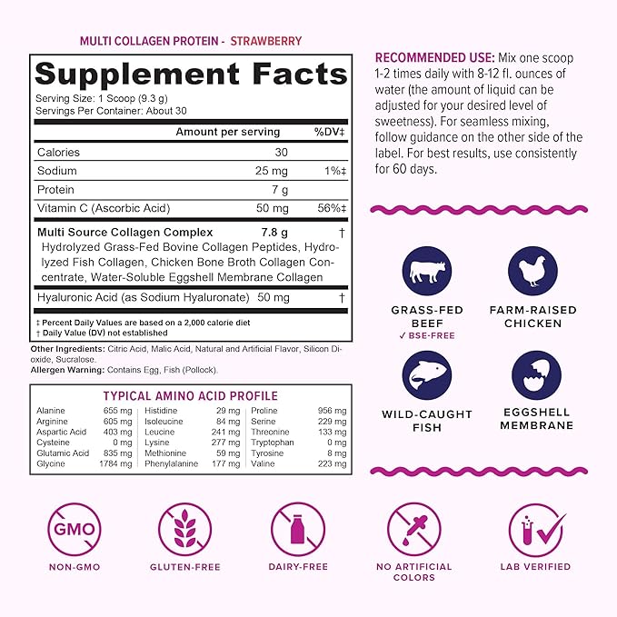 Multi Collagen Peptides Powder for Women - Hydrolyzed Flavored Collagen Powder for Women with Types I II III V & X Vitamin C & Hyaluronic Acid for Hair Skin and Nails (Tropical Punch) - 30 Servings