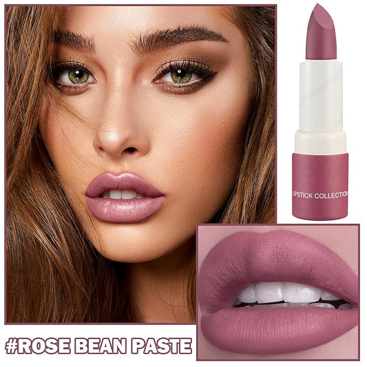 Matte Nude Lipstick Silky Velvet Lip Gloss Nude Lip Stain Paper Tube Lipsticks Non-Stick Cup,Waterproof Long Lasting Matte Lipstick for Women Daily Professional Lip Makeup-06 Rose Bean Paste