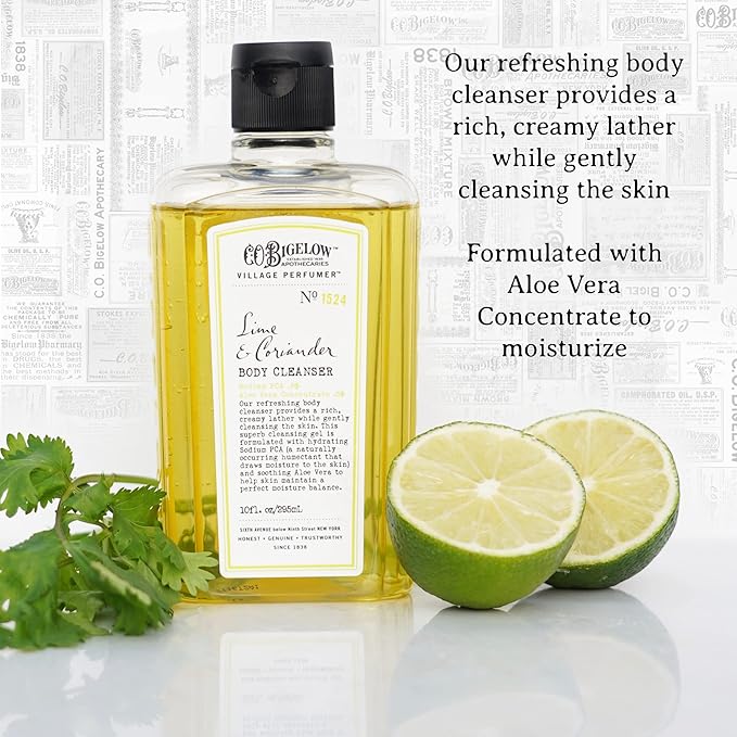 C.O. Bigelow Lime Coriander Body Wash, Village Perfumer Moisturizing Body Wash with Aloe Vera, 10 Fl Oz