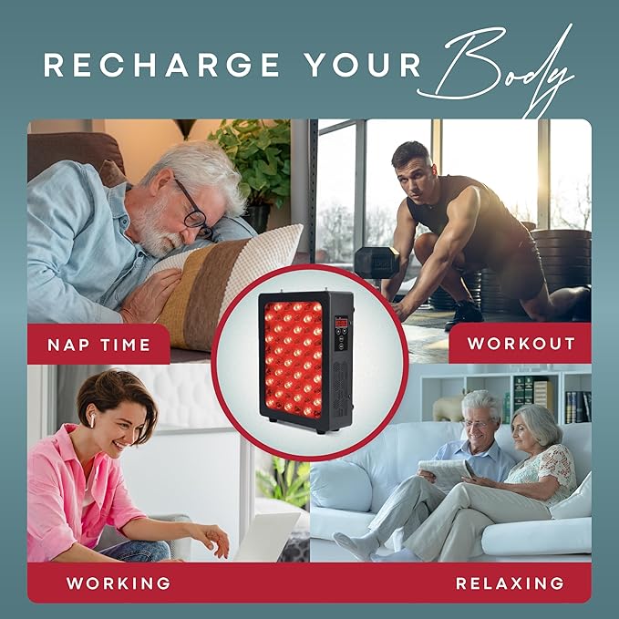 Red Light Therapy for Face & Body, 660nm & 850nm Near Infrared Light – Flicker-Free LED Red Light Therapy Panel with Adjustable Door Hook, Remote & Timer– Hanging Device