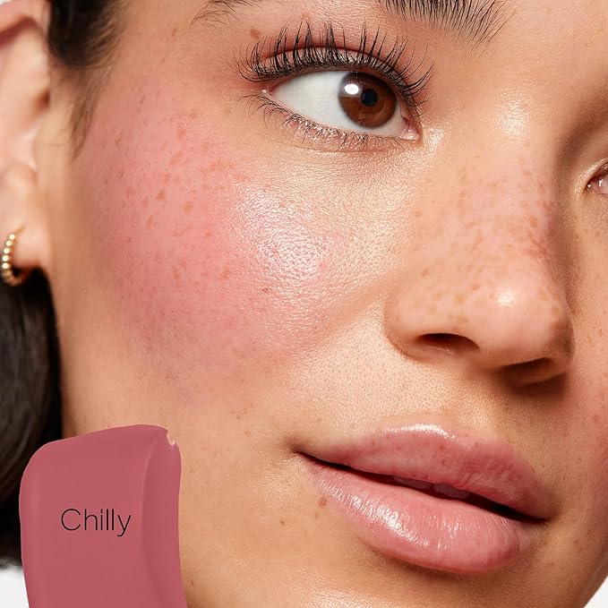 Saie Dew Liquid Blush for Cheeks - Hydrating Cream Blush Stick with a Blendable + Buildable Formula - Skincare Infused Dewy Cheek Tint for a Natural Flush - Glowy Makeup Essential - Chilly (.40 oz)