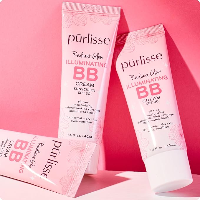 pūrlisse Radiant Glow Illuminating BB Cream with SPF 30 - Glow BB Cream Enriched with Goji & Hawthorn Berry for Dewy Skin - Helps to Improve Skin Texture & Radiance - Light Medium (1.4 oz)