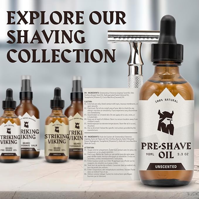 Striking Viking Unscented Pre Shave Oil - 3.3 fl oz, Pack of 1 - Slip & Glide for Safety Razors - Nourishing Hydration & Shaving Soap Alternative - Beard Oil Pre Shave