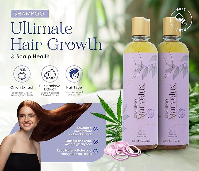MARVELUX hair care kit with onion shampoo and cauterizing mask: complete system to strengthen hair, deep repair treatment for damaged hair, sulfate-free, growth and shine (250 ml, onion).