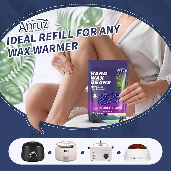 Hard Lavender Wax Beads (1lb) - Professional Hair Removal for Brazilian Bikini, Legs, Underarms, Chest - Home Waxing for Any Warmer