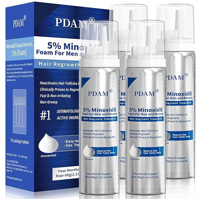 Minoxidil for Men and Women Foam Hair Growth - 5% Minoxidil Foam Hair Regrowth Treatment for Men, Topical Hair Loss Treatments, Extra Strength Thicker & Fuller Hair, 4 x 2.11 oz for 4 Months