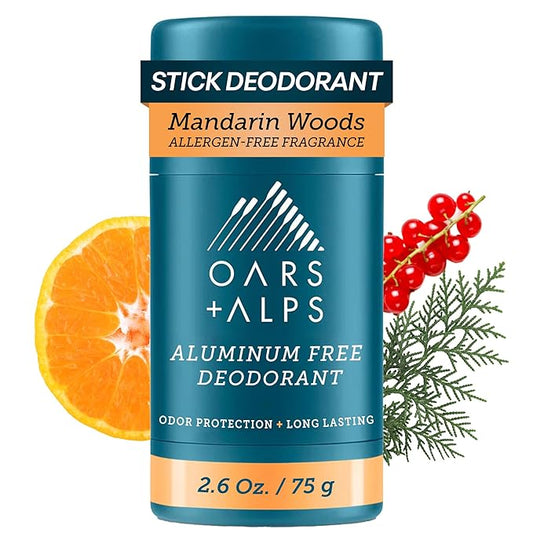 Oars + Alps Deodorant for Men & Women, Aluminum Free Deodorant for Men, Dermatologist Tested, Clean Ingredients, Vegan, Long Lasting, Mandarin Woods, 1pk, 2.6oz