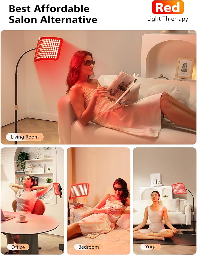 Aulanto Red Light Panel, Red Light Therapy for Body and Face, Adjustable 5 Energy Levels & 6 Modes, 660nm and 850nm Infrared Lights Panel Device with Adjustable Holder for Facial and Full Body