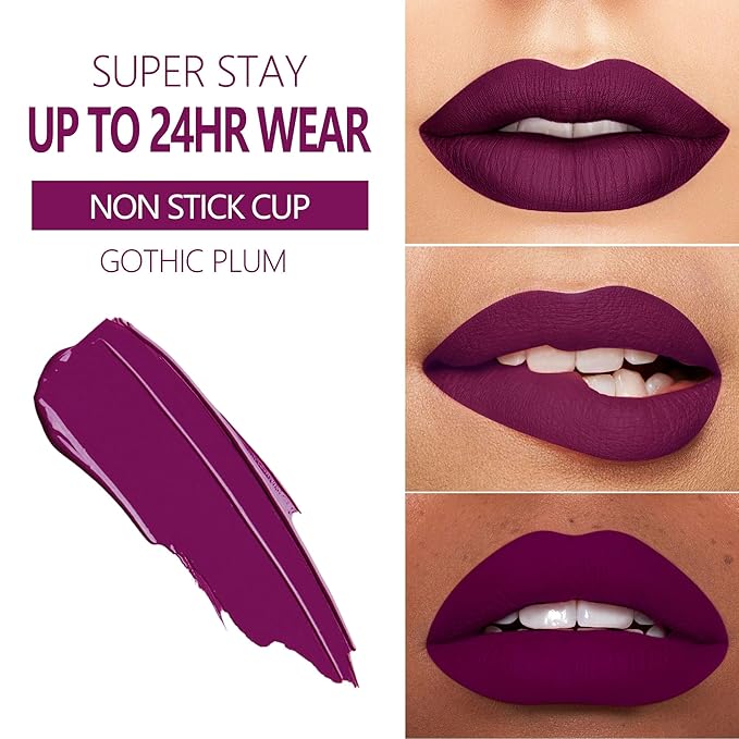 MAKI YIKA 3Pcs Matte Liquid Lipstick Set, Purple Plum Pink Lipstick Long Lasting Smudge Proof Non Transfer Lip Makeup (Purple+Plum+Pink)