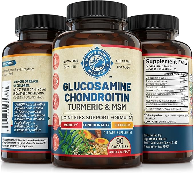 Advanced Joint Support Supplement with Glucosamine Chondroitin MSM Turmeric Boswelia. Supports Inflammatory Response, Discomfort Relief for Knees Hands Back & Joints. NSF Certified, USA Made. 90 Count