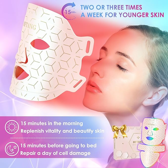 Red Light Therapy for Face and Neck, 7 Colors Led Light Therapy Silicone Facial Mask - Birthday, Christmas, Mothers Day, Valentines Day, Self Care Gifts for Her Women Mom Best Friend Wife (Pink)