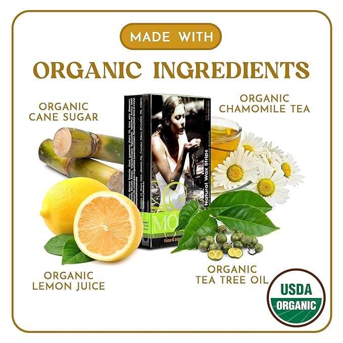 MOOM Express Wax Strips with Chamomile & Lavender, Hair Removal Kit with Finishing Oil – Face, Bikini Area & Brazilian, 10 Double-Sided Strips (1 Pack), 20 Count