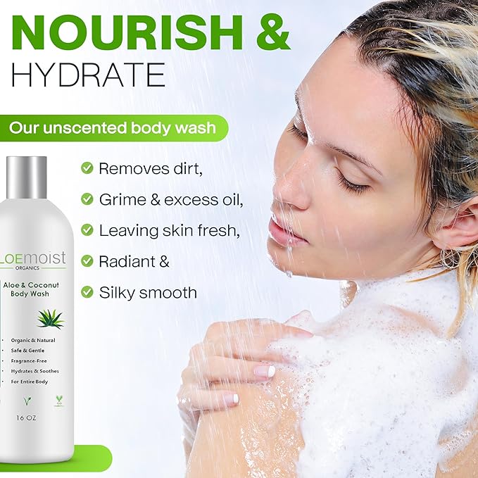 All Natural Body Wash for Women, Men, Kids: Huge 16 oz. Non Toxic Organic Shower Gel Moisturizing Sensitive Skin Body Wash, Clean Vegan Ingredients Aloe Vera, Coconut, Honey, Vitamin E, Fragrance Free