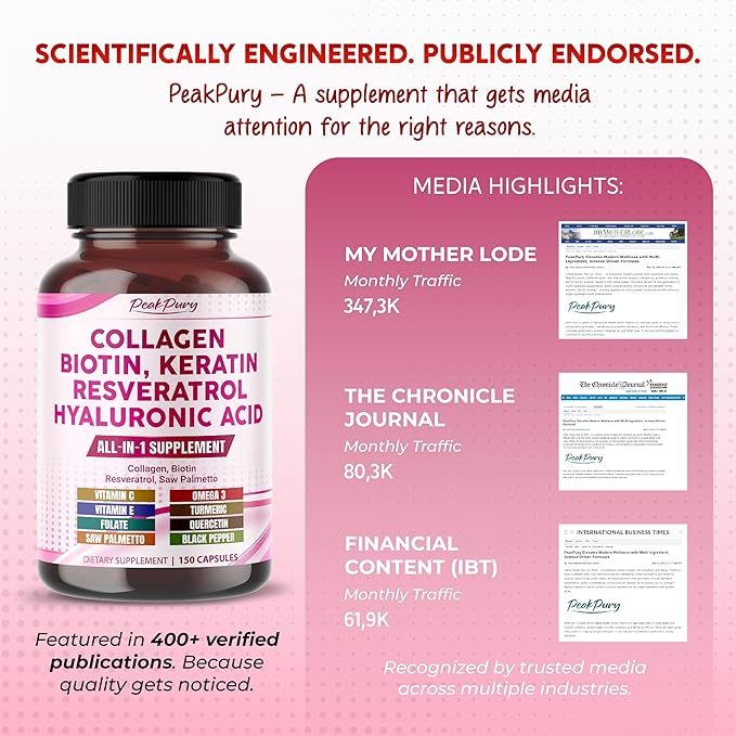 Collagen Biotin Resveratrol Saw Palmetto - Skin, Joint Health Support - Made in USA