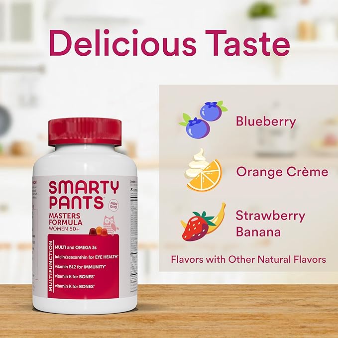 SmartyPants Multivitamin Gummy for Women 50 and Over: Omega 3 Fish Oil (EPA/DHA), Methylfolate, CoQ10, Vitamin D3, C, Vitamin B12, B6, A, K & Zinc, Biotin, Gluten Free, 120 Count (30 Day Supply)