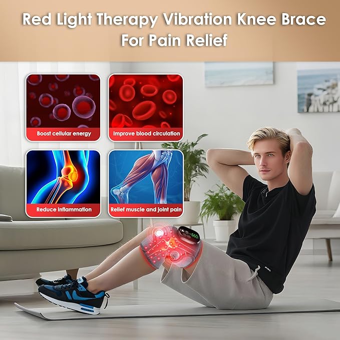 Red Light Therapy Knee Wrap with 660nm Red & 850nm Infrared Light, Electric Heating Pad for Knee Pain Relief, Cordless Rechargeable Heat Therapy Wrap for Joint, Shoulder, Muscle Pain
