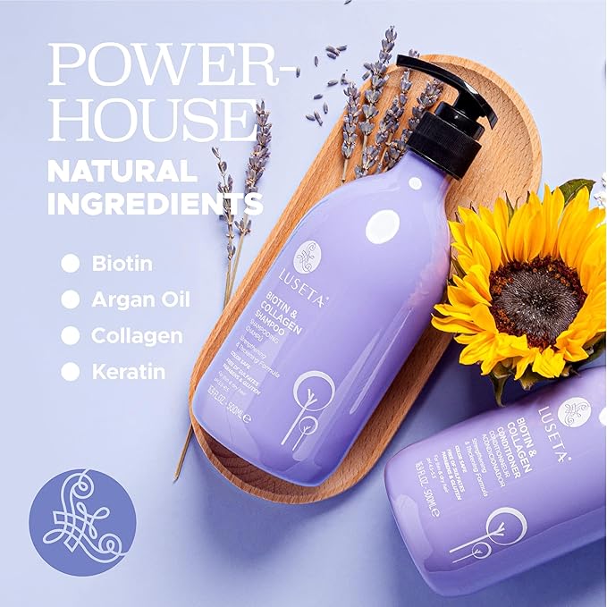 Luseta Biotin Shampoo and Conditioner for Hair - Thickening Shampoo for Thinning Hair- Infused with Argan Oil to Damaged Dry Hair - Sulfate Free Paraben Free-2 x 16.9 fl oz