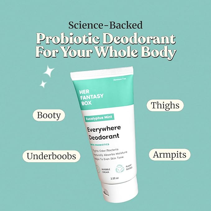 Her Fantasy Box | Everywhere Deodorant | with Probiotics - Mint Scent | Aluminum-Free, Naturally Absorbs Moisture | Fights Odor & Bacteria | Skin-Improving Formula