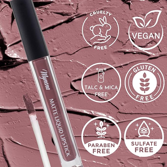 Mynena Mauve Long Lasting Lipstick for Women Waterproof & Transfer-Proof | Hydrating with Shea Butter | Bold Pigment Intense Matte Color Lip Stain | Talc-Free & Vegan Product that Performs | Eve