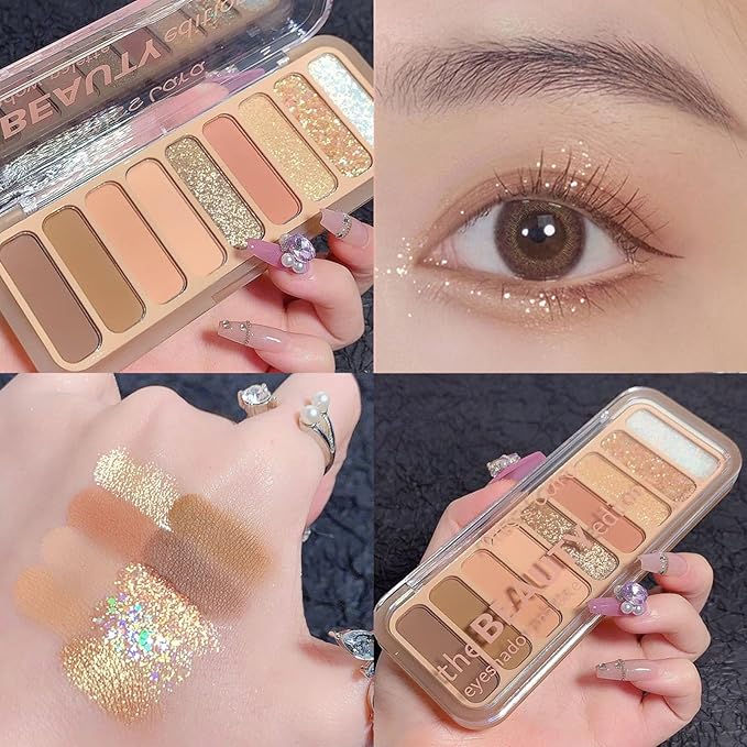 Naked Eyeshadow Palette 9 Colors Neutral Nude Matte Shimmer Glitter Eye Shadow Pallet High Pigmented Ultra-Blendable Naturing-Looking Waterproof Long Lasting Makeup Palette