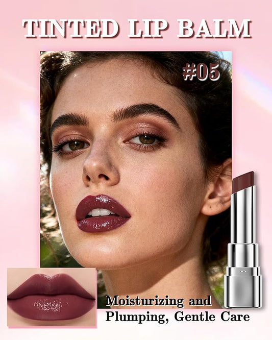 Tinted Lip Balm, Hydrating Moisturizing Lipstick, Nourishing Lip Stain Long Lasting Waterproof, Natural Glossy Lip Tint Moisturizer, Non-Sticky Tinted Lip Gloss, Christmas Makeup Gift for Women-05