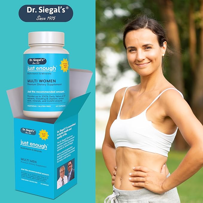 Dr. Siegal's Just Enough Multivitamins for Women - 60 Capsules - 60 Servings Women's Health Supplements - Vegetarian Multivitamin for Women - Womens Multivitamins - Women's Daily Multivitamin